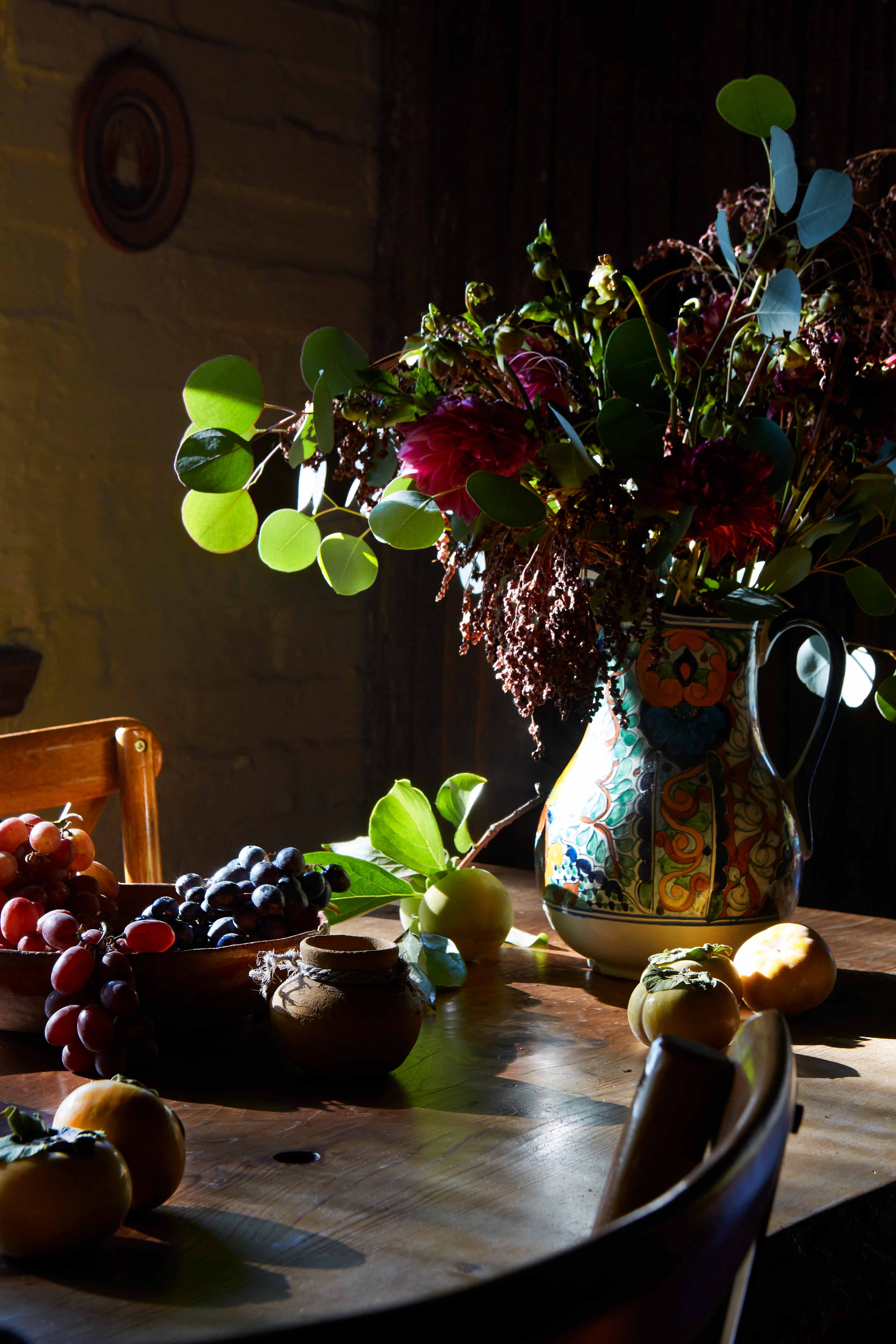 mexican still life, persimmons, plums, Rose Hodges Food Photography San Francisco
