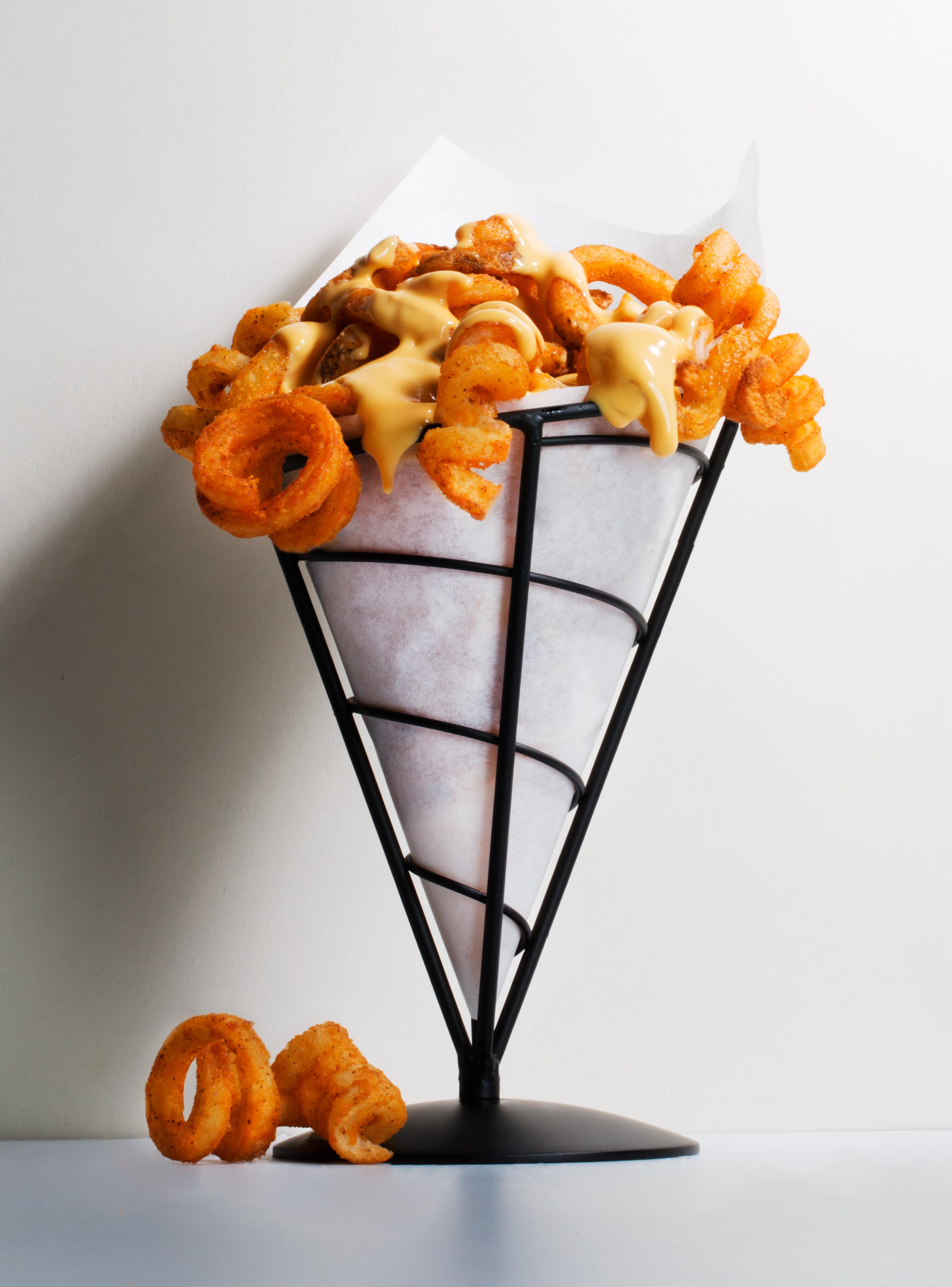 Curley Fries with Melted Cheese, Rose Hodges Food Photography