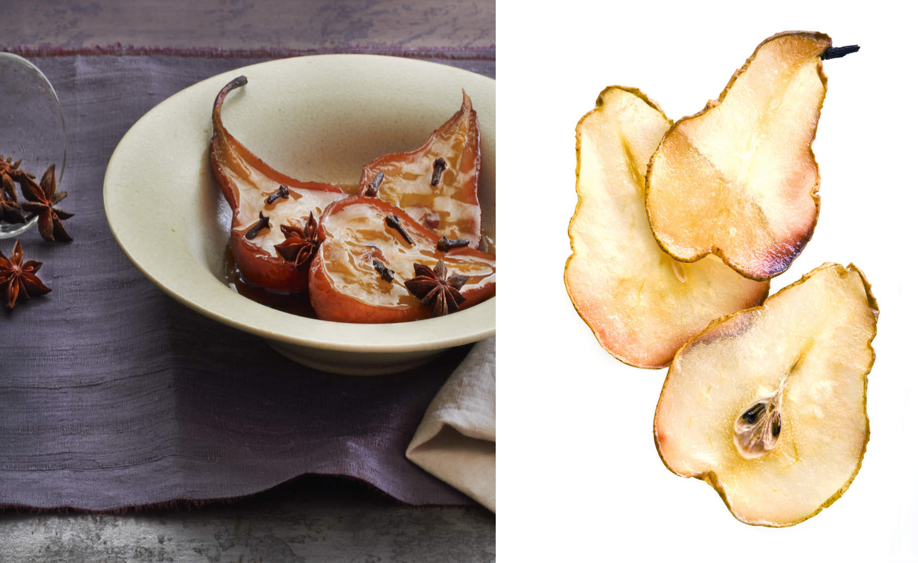 Caramelized Pears, Baked Pear Chips, Rose Hodges Food Photography, San Francisco