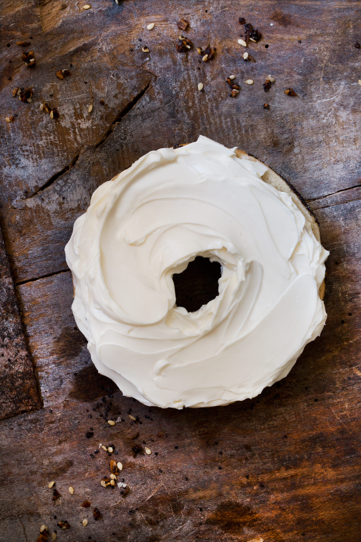 bagel with cream cheese, Rose Hodges Food Photography