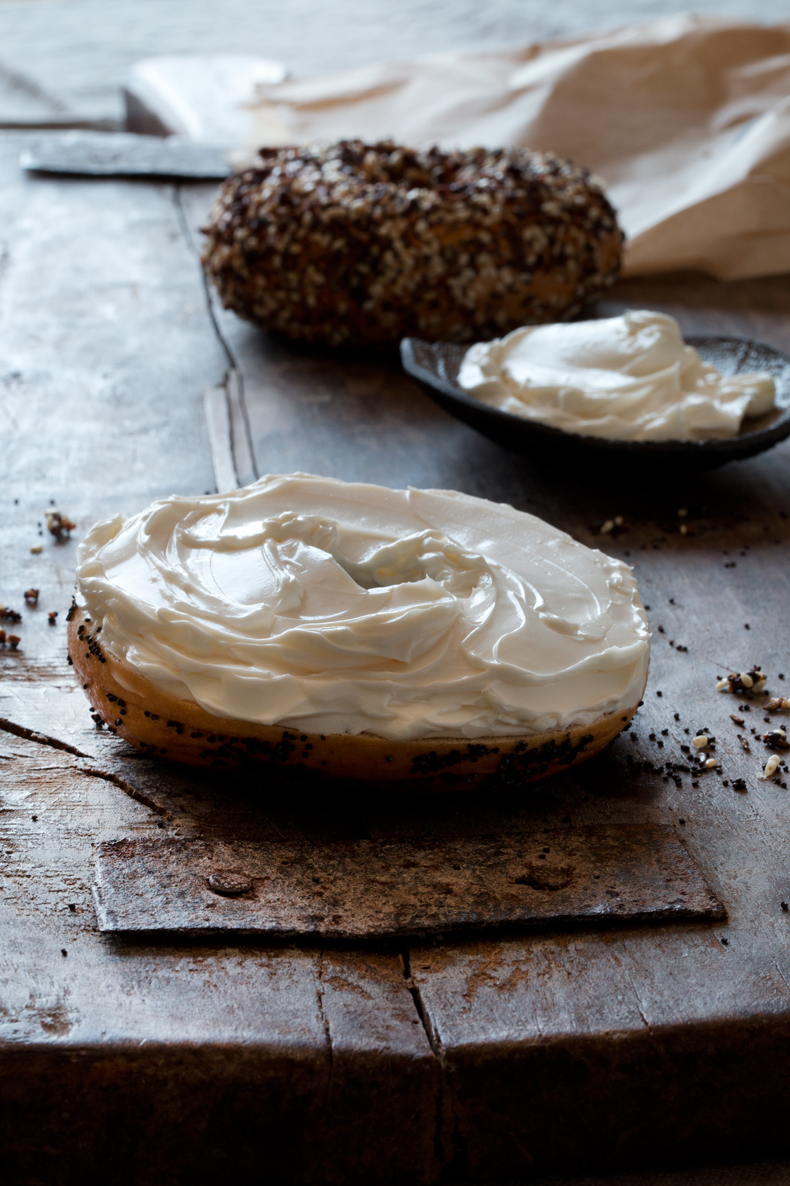 Bagel with Cream Cheese, Rose Hodges Food Photography