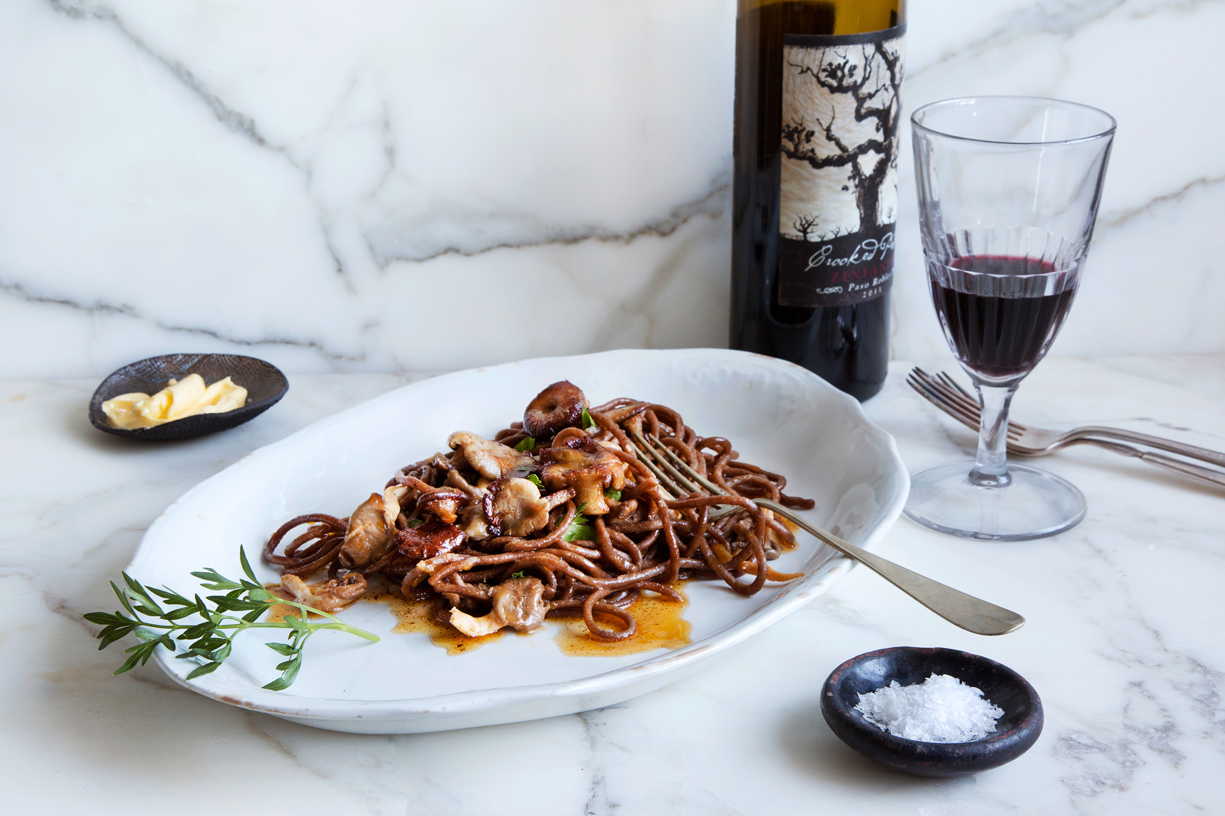 mushroom pasta with butter, dinner, Rose Hodges Food Photography